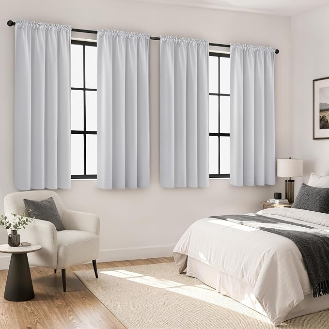 MIULEE Greyish White Blackout Curtains 4 Panels Set 72 Inch Length Bedroom | Thermal Curtains for Summer Heat, Light Blocking Privacy Window Drapes, Top&Bottom Rod Pocket