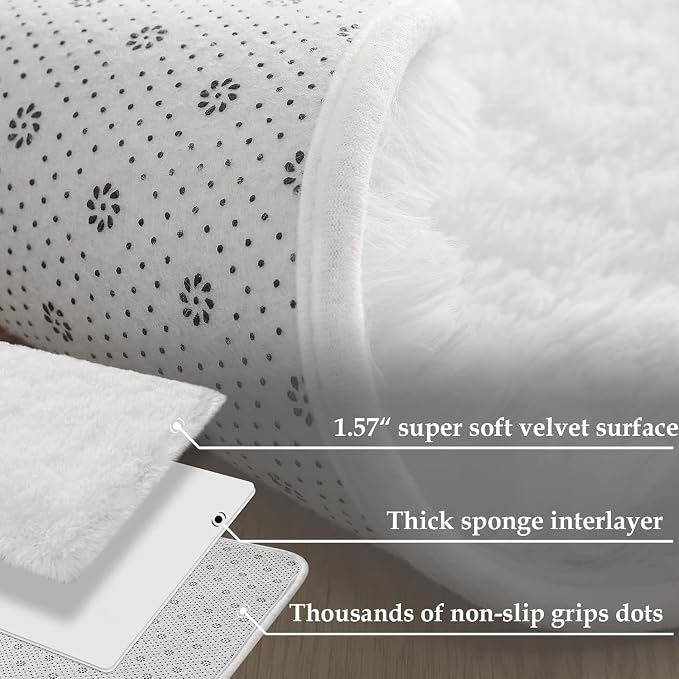 Fluffy Rug Shaggy Area Rug, Snow White 2x4 Small Rugs for Fireplace Holiday Christmas Decor, Mini Fuzzy Plush Kids Bedside Rug, Soft Non-Slip Entryway Throw Rugs Shag Catpet for Living Room ﻿