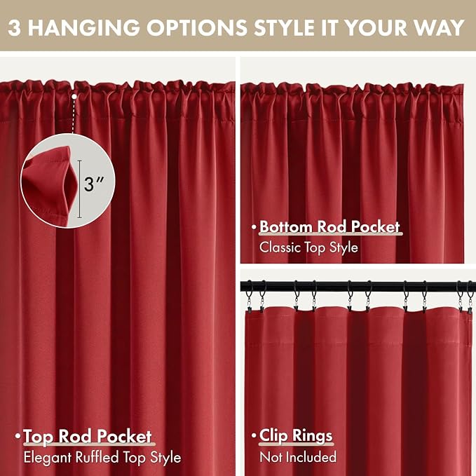 MIULEE Red Blackout Curtains 4 Panels Set 72 Inch Length Bedroom | Thermal Curtains for Summer Heat, Light Blocking Privacy Window Drapes, Top&Bottom Rod Pocket