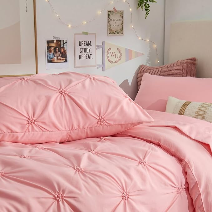 BEDELITE Twin XL Comforter Set Pink,Lightweight & Soft Comforter | 5 Pc Bed in a Bag,Boho Bedding, Warm & Cute Bed Set for All Season,with Comforter,Flat & Fitted Sheets,1 Pillowcase & 1 Sham