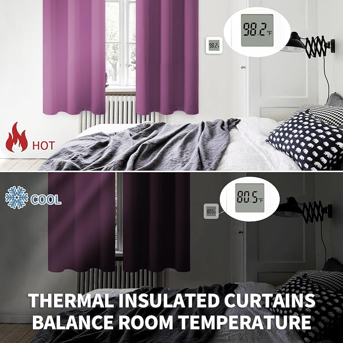 BGment Short Curtains for Small Window 45 Inch - Eggplant Purple 2 Panels | Grommet top, Blackout, Room Darkening, Sunblock, Thermal Insulated, Window Drapes for Kitchen, 38x45 Inch
