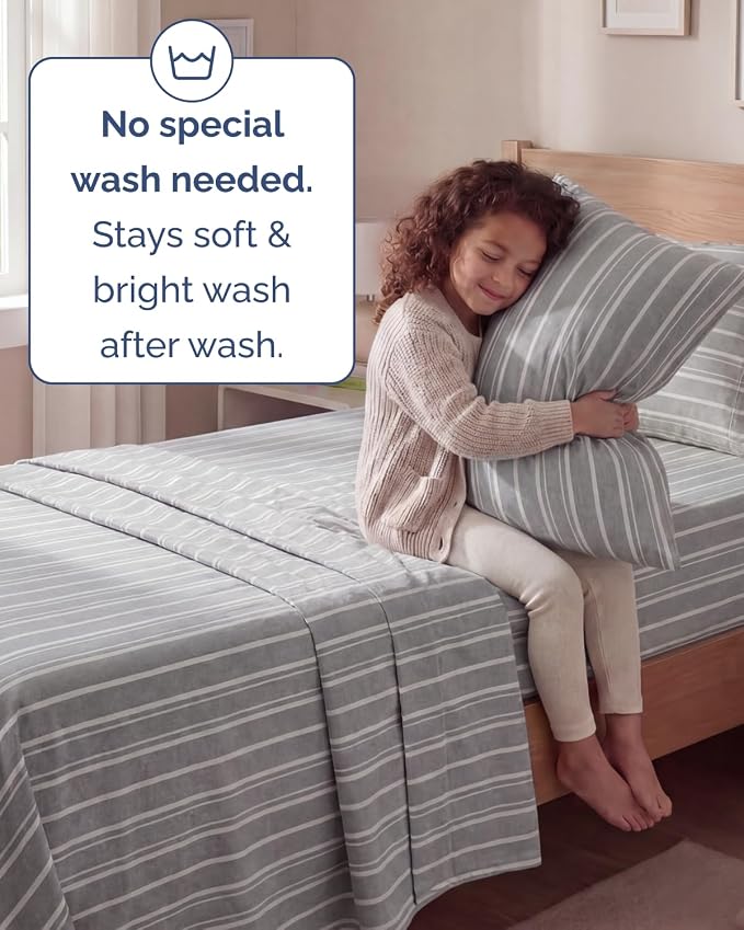 Twin Size 3 Piece Sheet Set - Breathable & Cooling Sheets - Grey Stripes | Hotel Luxury Bed Sheets for Women & Men, Deep Pockets, Easy-Fit, Extra Soft and Wrinkle Free Sheets, Oeko-Tex Bed Sheet Set
