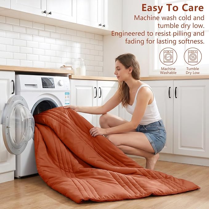 Queen Comforter Set Burnt Orange - 7 Pieces Bed in a Bag | OEKO-TEX Certified, 240GSM Down-Alternative Comforter, 14" Deep-Pocket Sheets, Shams & Pillowcases, Lightweight