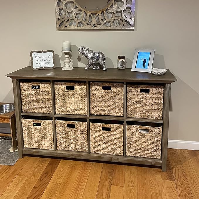 M4DECOR 12x12x12 Storage Cube, Water Hyacinth Storage Baskets, Wicker Storage Baskets for Shelves, Woven Baskets for Storage, Square Wicker Storage Basket for Bedroom, Living Room (4 Packs 12x12in)