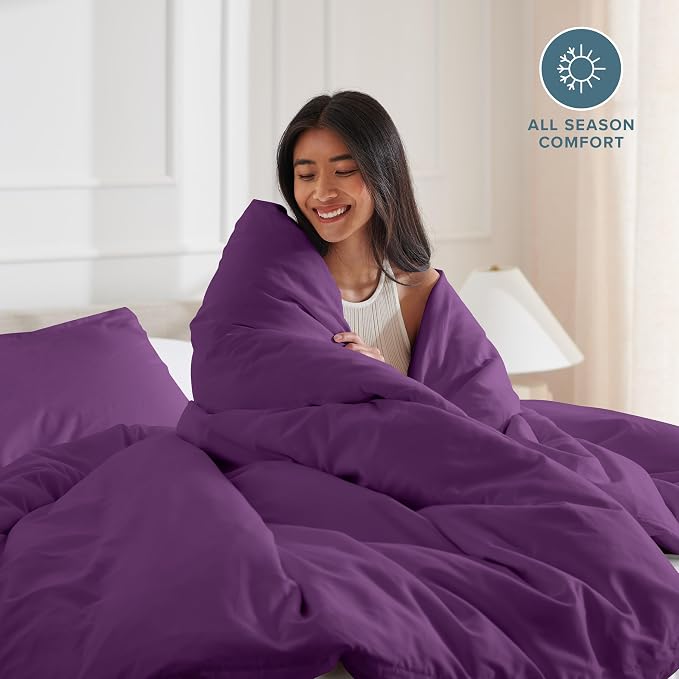 Bare Home Duvet Cover Set 1800 Ultra-Soft (Queen, Plum) | Lightweight, Cooling, Breathable, Premium 1800 Ultra-Soft, All-Season