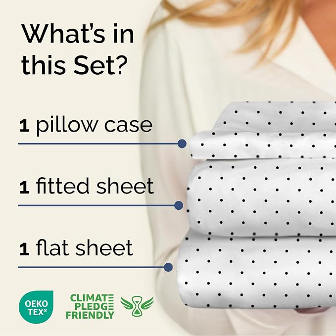 Twin 3 Piece Luxury Striped Sheet Set - Soft, Breathable & Cooling - Dots | 1 Flat, 1 Fitted & 1 Pillowcase w/ Deep Pockets, Luxury Striped Bedding, Soft, Breathable & Cooling, Wrinkle & Fade Free