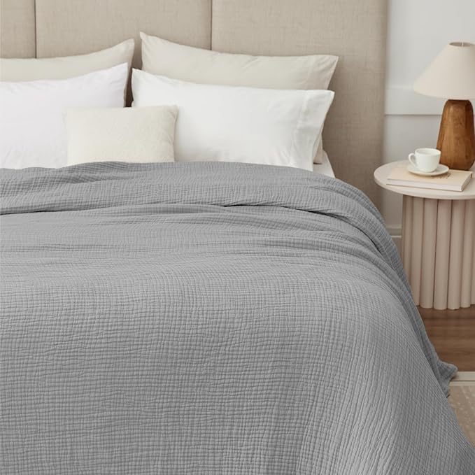 100% Cotton Muslin Blanket Twin 60" x 80", Breathable and Lightweight Cotton Twin Blankets for Couch, Soft Cooling Summer Gauze Blanket for Adults All Season, Light Grey
