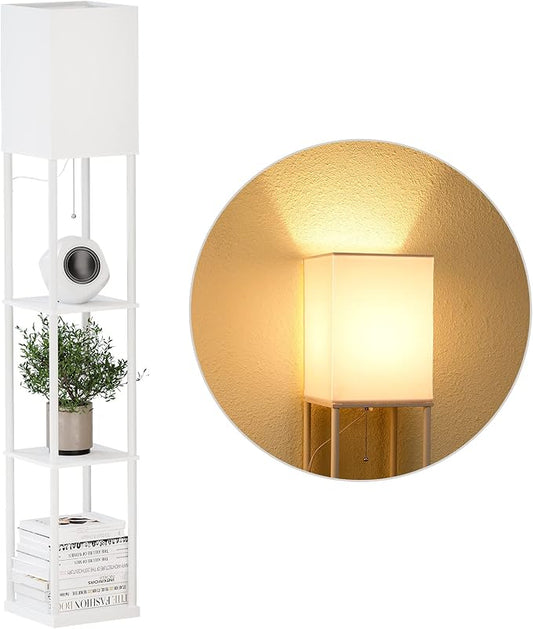 SUNMORY Floor Lamp with Shelves, Standing Lamps for Living Room, White | 3 CCT LED Bulb Include, 4-Tier Display Bookshelf, 63" Tall Corner Shelf Lamp, Modern Style for Bedroom, Office, Home Decor