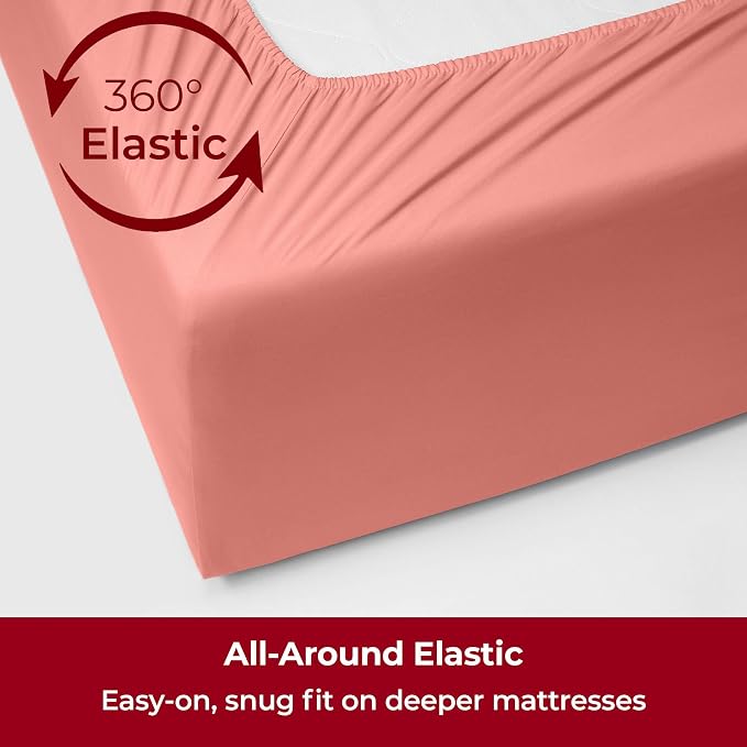 Mellanni Iconic 4-Piece, Ultra Soft Sheet Set (King, Coral) | 10M+ Sleepers. Lab-tested: Sleeps Cool, Stays Bright, Strong, Smooth. Good Housekeeping Best Bedding, 7 yrs running.