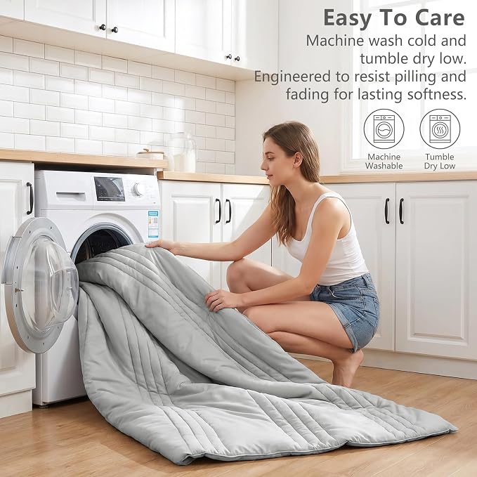 King Size Comforter Set Light Grey- 7 Pieces Bed in a Bag | OEKO-TEX Certified, 240GSM Down-Alternative Comforter, 14" Deep-Pocket Sheets, Shams & Pillowcases, Lightweight