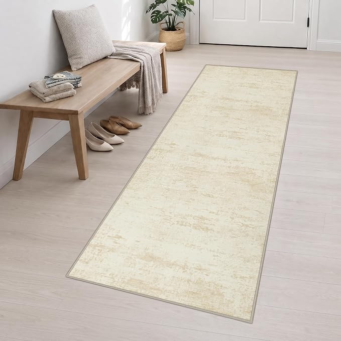 2.6x10 Washable Runner Rug:Modern Abstract Indoor Soft Carpet Beige | For Hallway, Bedroom, Kitchen, Laundry, Bathroom,Door Mat,Modern Abstract,Machine washable,Non-Slip,Stain Resistant,Indoor