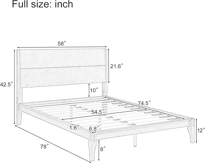 Merax Full Size Bamboo Platform Bed Frame with Tall Headboard, Espresso | Mid-Century Modern Solid Bedframe Full-Size, Wood Slat Support, No Box Spring Needed, Easy Assembly, Noise Free