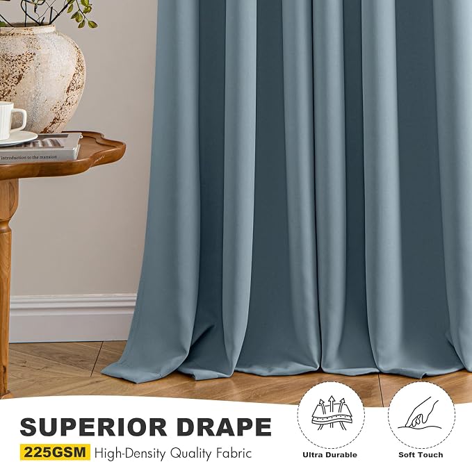 MIULEE Blackout Curtains for Bedroom 2 Panel 40 x 72 Inch Long Greyish Blue | Thermal Insulated, Living Room Darkening Grommet Drapes, Noise Reducing, Light Blocking Window Treatments