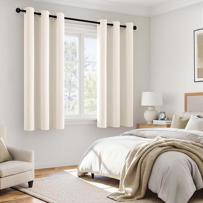 MIULEE Birch 100% Blackout Curtains for Bedroom 40x54 Inch Length 2 Panels | 2 Thick Layers Thermal Insulated Short Curtains with Black Liner, Noise Reducing Grommet， Drapes for Living Room