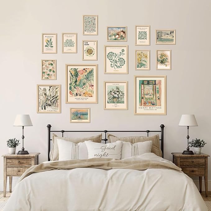 16 PCS Sage Green Wall Art Decor, Matisse Wall Prints for Bedroom, Abstract Posters for Room Aesthetic, Wall Collage Kit Pictures for Living Room, Eclectic Boho Vintage Dorm Gallery Home Decor