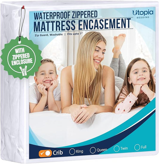 Utopia Bedding Crib Size Mattress Protector Zippered, 100% Waterproof | Bed Bug and Dust Mite Proof Mattress Encasement, Absorbent 6 Sided Mattress Cover fits upto 7" deep, Machine Washable