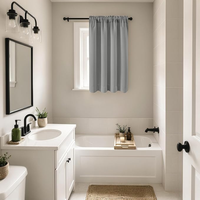 MIULEE Set of 4 Light Grey 45 Inch Short Blackout Kitchen Window Curtains | Bedroom Drapes, Light Blocking Privacy Curtains for Small Windows, Bathroom, RV/Motorhome, Laundry, Top&Bottom Rod Pocket
