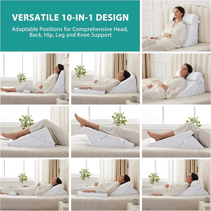 3Pcs Orthopedic Bed Wedge Pillow Set, Foam Wedge Pillow Post Surgery for Back, Leg and Knee Support, Adjustable 9&12 Inch Folding Triangle Pillow for Sleeping, Acid Reflux, Snoring, White