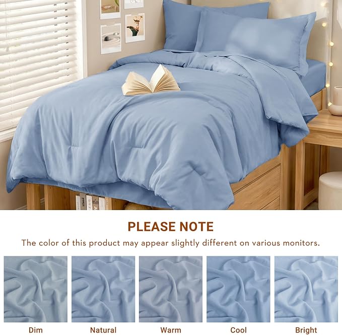5 Pieces Twin XL Comforter Set, Soft Bed in a Bag Twin XL Size, All Season Bedding Set with Comforter, Flat Sheet, Fitted Sheet, Pillowcases & Shams, Greyish Blue