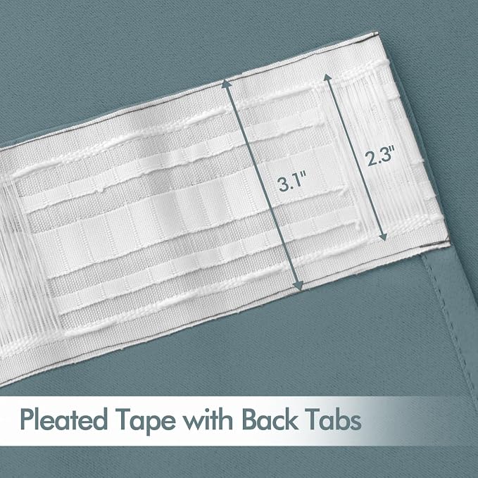 MIULEE Greyish Blue Back Tab Blackout Curtains 52x102 Inch Long 2 Panel Set | Rod Pocket Pinch Pleated, Thermal Insulated, Bedroom Living Room Darkening Drapes, Light Blocking Floor to Ceiling Curtains