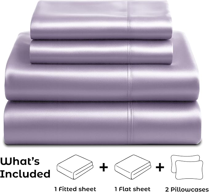 Satin Sheets Full [4-Piece, Lavender] Hotel Luxury Silky Bed Sheets - Extra Soft 1800 Microfiber Sheet Set, Wrinkle, Fade, Stain Resistant - Deep Pocket Fitted Sheet, Flat Sheet, Pillow Cases