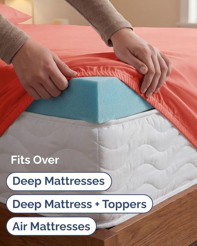 Extra Deep Twin XL Sheet Set - 3 Piece College Dorm Room - Coral | Soft, Breathable & Cooling, Easily Fits 18 to 24 inch Mattress, Wrinkle Free & Fade Resistant with Extra Deep Pockets