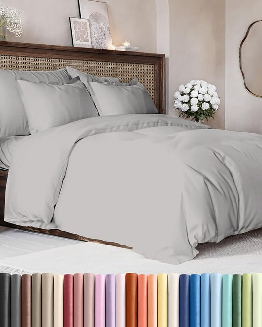 Duvet Cover Super Queen - 3 Piece with Zipper Closure - French Grey | Extra Soft, Breathable, Super Queen Duvet Cover 98" x 90" w/ 2 Pillow Shams, Zipper Closures & Ties, Women, Men, Kids & Teens