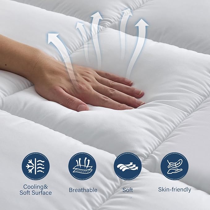 4 lnch Dual Layer Mattress Topper Queen Size, 2 Inch Cooling Gel Memory Foam and 2 Inch Soft Pillow Top Mattress Pad Cover for Back Pain, with Elastic Deep Pocket