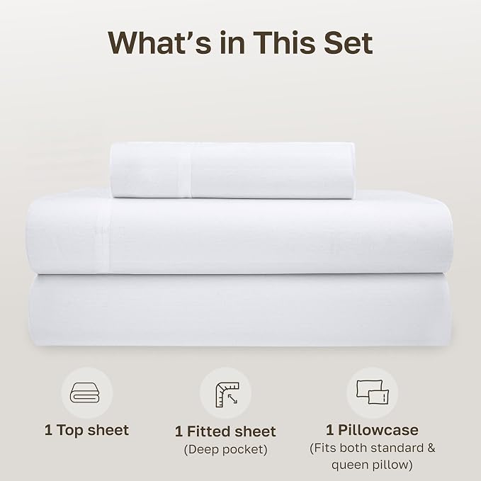 California Design Den 100% Organic Cotton Twin Sheets, 3 Pcs, Bright White | GOTS Certified, Lightweight Crisp & Airy Percale For Hot Sleepers, All-around Elastic, Easy Care