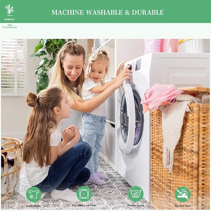 UNILIBRA Twin Mattress Protector Waterproof Rayon from Bamboo, Deep Pocket Mattress Pad Cover Fit up to 6''- 19'', Breathable Soft Filling Quilted Fitted Mattress Topper