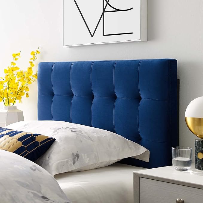 Modway Lily Biscuit Tufted Twin Performance Velvet Headboard, Navy