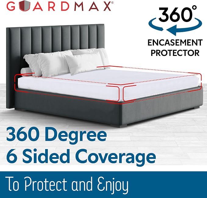 Guardmax Queen Mattress Protector Cover Zippered | 100% Waterproof Bed Bug Encasement | Soft, Hypoallergenic and Breathable | Queen Size (60"x80")