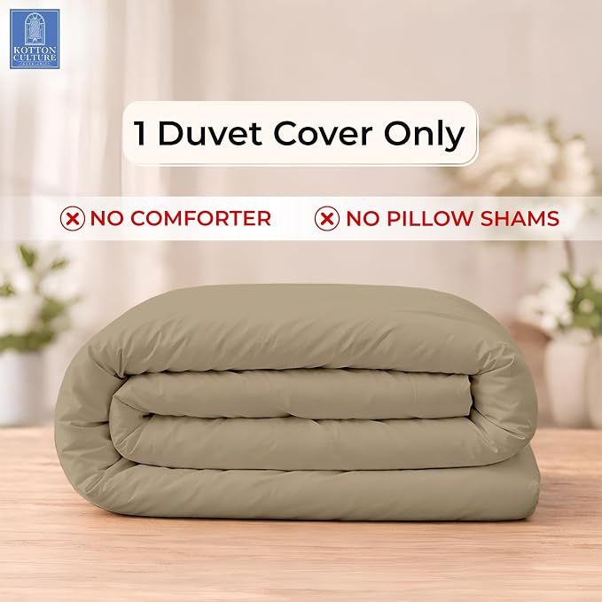 1 Pc 120" x 98" Duvet Cover Oversized King 100% Egyptian Cotton - 600 Thread Count Comforter Cover, Zipper Closure & Corner Ties - Fits Large King Inserts - Taupe