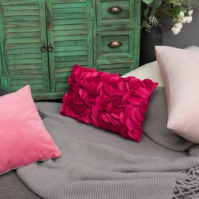 KINGROSE 3D Flower Cushion Cover Home Decorative Throw Pillow Cover Rectangular Pillowcase Sham for Couch Bed Living Room Sofa 12 x 20 Inches Velvet Rose Red | Rectangular Pillowcase, Home Decorative Throw Pillow Cover, For Couch Bed Living Room Sofa S...