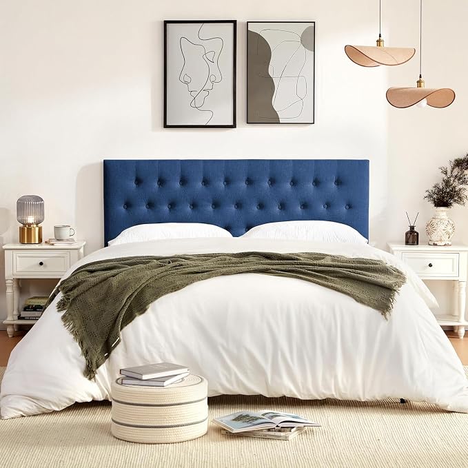 Tufted Upholstered Headboard Full Size, Adjustable Height 37- 51 in, Blue | Sturdy and Durable Solid Wood Full XL Headboard, Fabric Full Headboard Only, Modern Button Diamond Design Head Board
