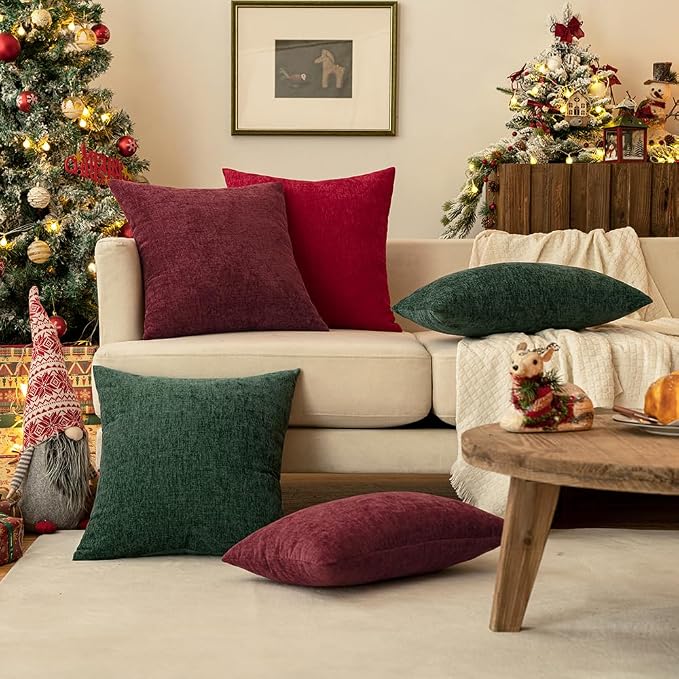 MIULEE Soft Chenille Throw Pillow Covers Red 20x20 Inch Pack of 2 | Modern Home Decor, Classic Decorative Pillows, Solid Dyed Cases, Boho Couch Cushion Covers for Sofa Bed Living Room