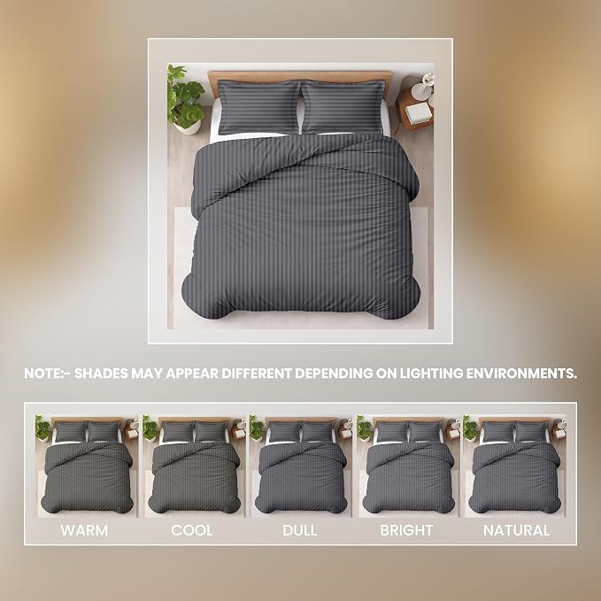 Kotton Culture 120"x98" 3 Pc Oversized King Duvet Cover Set 100% Egyptian Cotton - 600 Thread Count, Zipper Closure & Corner Ties - Fits Large King Inserts (Oversized King,Striped Dark Grey)