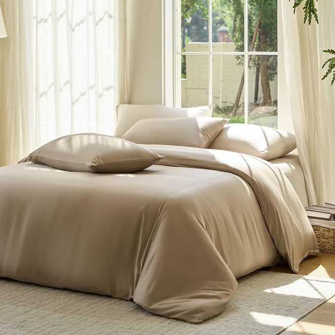 DOZ Duvet Cover Set, 100% Viscose derived from Bamboo, Organically Grown, Buttery Soft, Cooling Duvet Covers, High GSM, 1 Duvet Cover and 1 Pillowcase, 70"x90" (Dune, Twin/Twin XL)