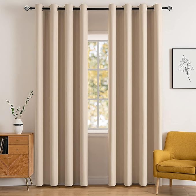 MIULEE Beige Blackout Bedroom Curtains Drapes 84 Inch Long 52"x84" | Grommet Top, Room Darkening Window Drapes, Privacy Protection, Thermal Insulated, Heat Blocking, Light Blocking