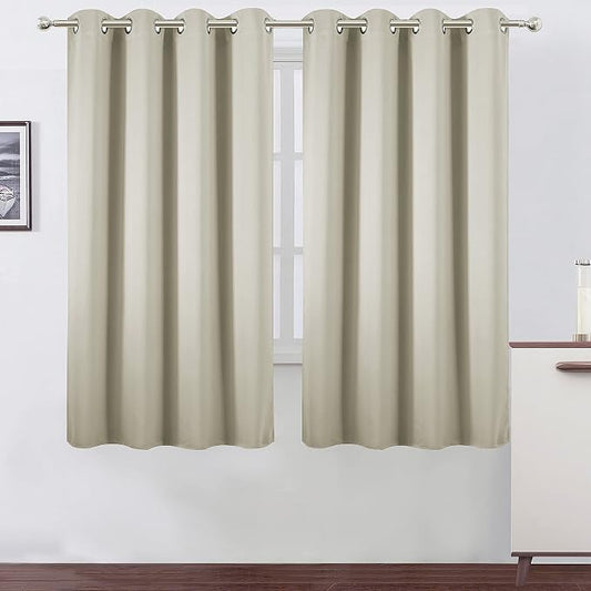 Light Beige Thermal Blackout Curtains/52 x 63 Inch/Set of 2 Panels Room Darkening Curtains