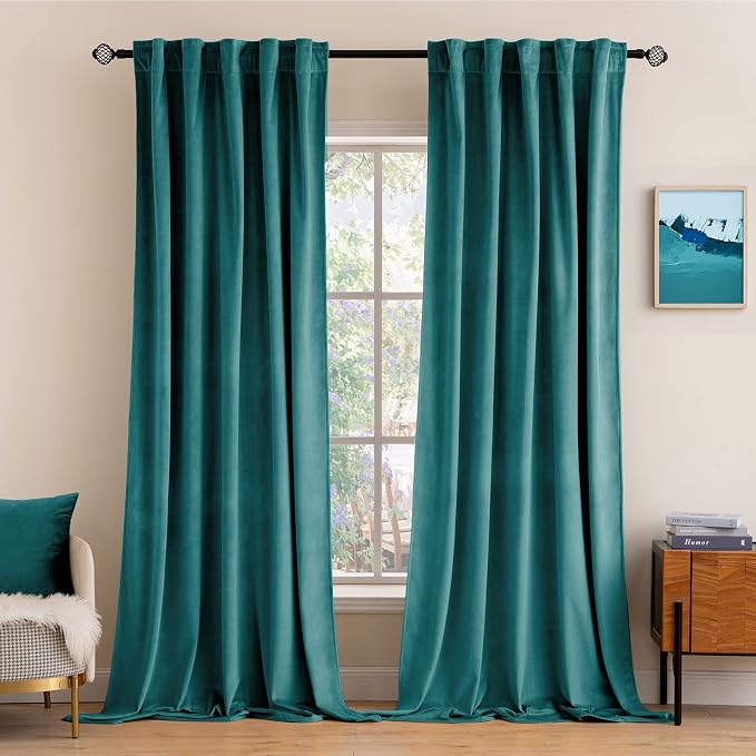 MIULEE Teal Velvet Curtains 52x90 inches 2 Panels Luxury Blackout Curtains | Thermal Insulated, Super Soft Window Drapes for Bedroom Living Room, Rod Pocket & Back Tab