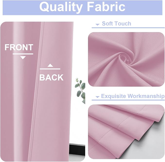 Simplebrand Ava Pink Short Blackout Curtains for Bedroom 45 Inches Long 2 Panels Set, Solid Thermal Insulated, Energy Saving Window Treatment Curtains Blackout Drapes, W40 x L45 Inch, Pink