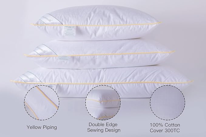 King Goose Down Feather Soft Pillows One Pillow 100% Cotton Supportive Cool Bed Pillows for Back Side Stomach Sleepers
