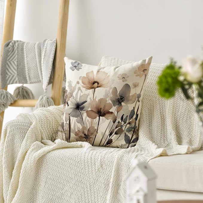 AVOIN colorlife Poppy Flowers Chinoiserie Fall Throw Pillow Cover, 18 x 18 Inch Seasonal Fall Leaves Cushion Case Decoration for Sofa Couch Farmhouse | Chinoiserie Seasonal Leaves Cushion Case Decoration for Sofa Couch Farmhouse