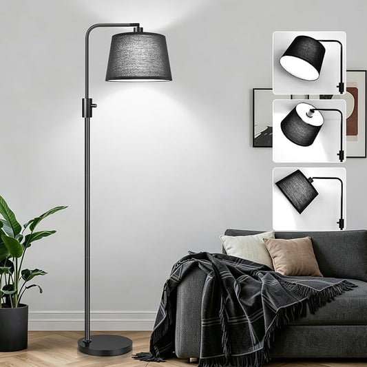 Nintiue [Upgraded] Dimmable Floor Lamp, 1000 Lumens LED Edison Bulb Included, Black Shade, Modern Arc Standing Tall Floor Lamp for Living Room Bedroom Office Dining Room