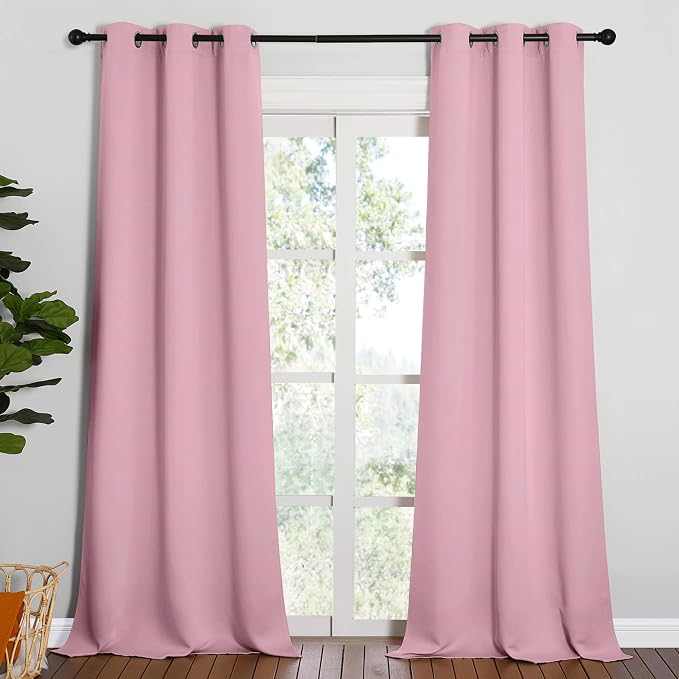 NICETOWN Patio Glass Door Blackout Curtains 1 Pair 42 x 90-in Crystal Pink | Privacy Panel Drapes for Bedroom/Living Room, Dining Room and Guest Room