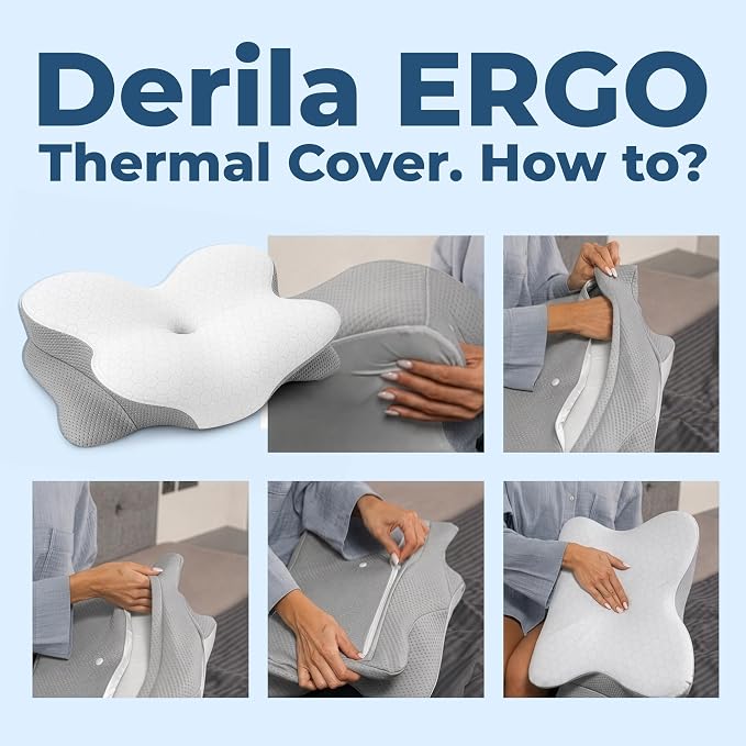 Derila Ergo Thermal Pillow Cover for Cervical Neck Pillow | Cooling Pillowcase for Memory Foam Pillow, Neck Support Pillow & Side Sleeper Pillow – Replacement Cover Pillow (Cover Only)