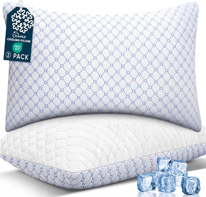 OAISZ Cooling Pillow King Size Set of 2, Shredded Memory Foam Bed Pillows | Adjustable Shredded Memory Foam Pillows, Cooling Bed Pillows for Side, Back and Stomach Sleepers, Removable Washable Covers