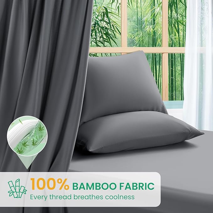 SONORO KATE 100% Viscose Derived from Bamboo_Sheets Cal King Size,4PC | Cooling Bed Sheets for Hot Sleepers,Soft Breathable & Silky,16" Deep Pocket,Luxury Hotel Bedding,Dark Grey
