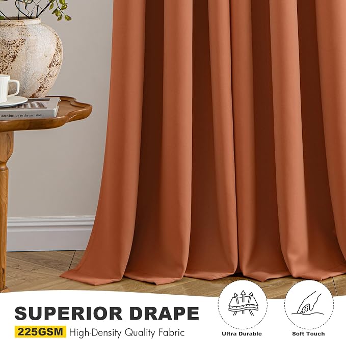 MIULEE Fall Blackout Curtains for Bedroom 2 Panels 40 x 54 Inch Long Rust | Thermal Insulated, Living Room Darkening Grommet Drapes, Noise Reducing, Light Blocking Window Treatments